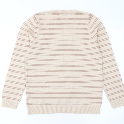 BHS Women Beige Striped Cotton Crew Neck Jumper Size 10