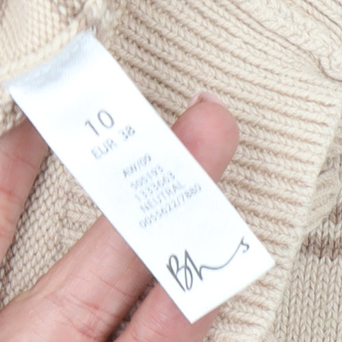 BHS Women Beige Striped Cotton Crew Neck Jumper Size 10