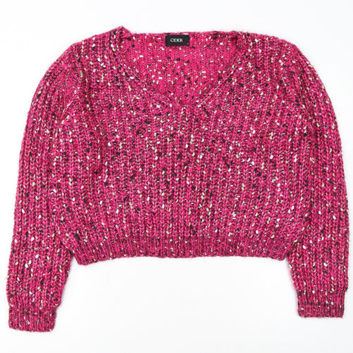 Cider Women Pink L Chunky Knit V-Neck Pullover Jumper