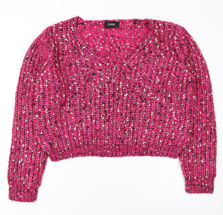 Cider Women Pink L Chunky Knit V-Neck Pullover Jumper