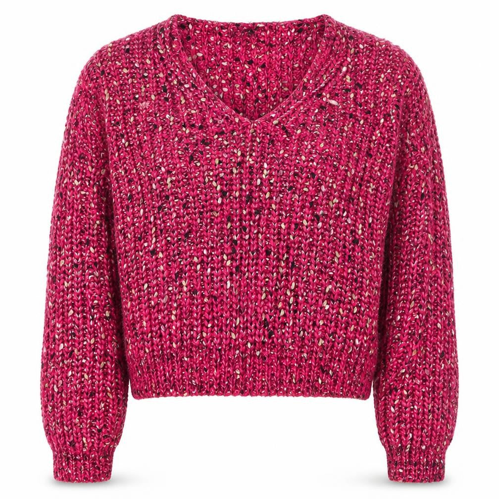 Front view of Cider Women Pink L Chunky Knit V-Neck jumper