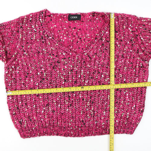 Cider Women Pink L Chunky Knit V-Neck Pullover Jumper