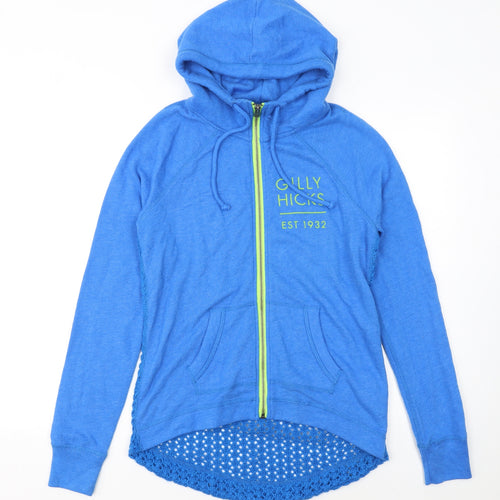 Gilly Hicks Women Blue Full Zip Hoodie Size M Crochet Back Cotton Blend