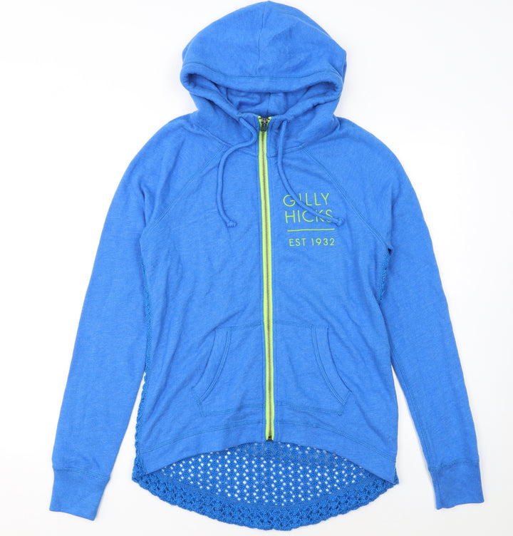Gilly Hicks Women Blue Full Zip Hoodie Size M Crochet Back Cotton Blend