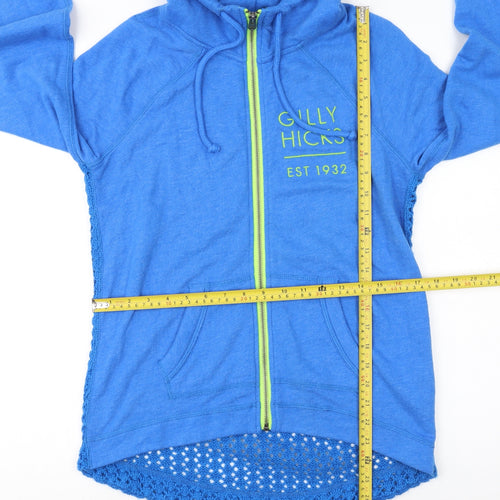 Gilly Hicks Women Blue Full Zip Hoodie Size M Crochet Back Cotton Blend