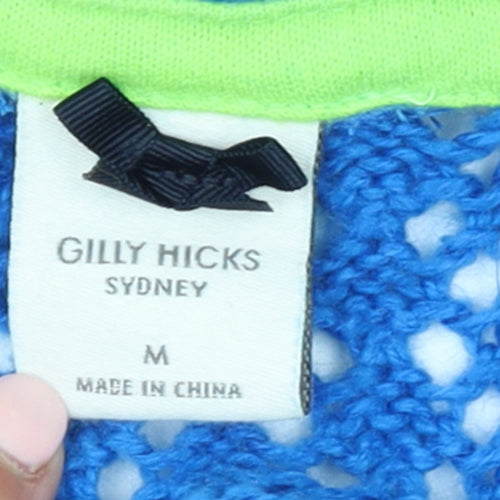 Gilly Hicks Women Blue Full Zip Hoodie Size M Crochet Back Cotton Blend