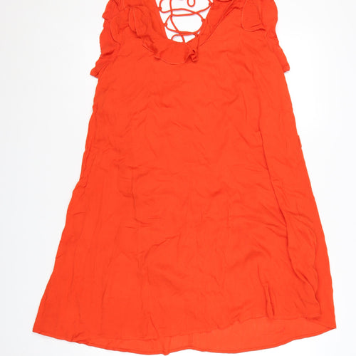 River Island Women’s Orange Ruffle Tie Back Sleeveless Shift Dress UK 10