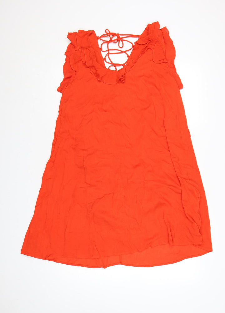 River Island Women’s Orange Ruffle Tie Back Sleeveless Shift Dress UK 10