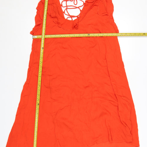 River Island Women’s Orange Ruffle Tie Back Sleeveless Shift Dress UK 10