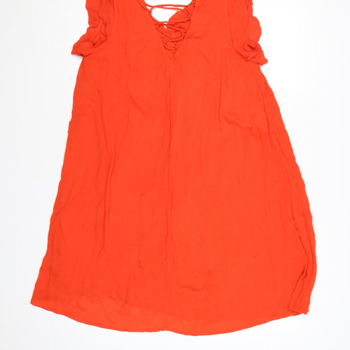 River Island Women’s Orange Ruffle Tie Back Sleeveless Shift Dress UK 10