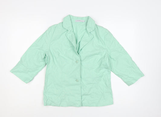 Emreco Women Mint Green Linen Blend Blazer Jacket UK 10 Classic 3/4 Sleeve