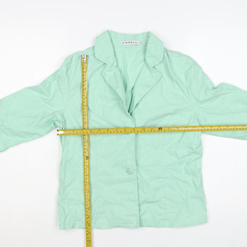 Emreco Women Mint Green Linen Blend Blazer Jacket UK 10 Classic 3/4 Sleeve
