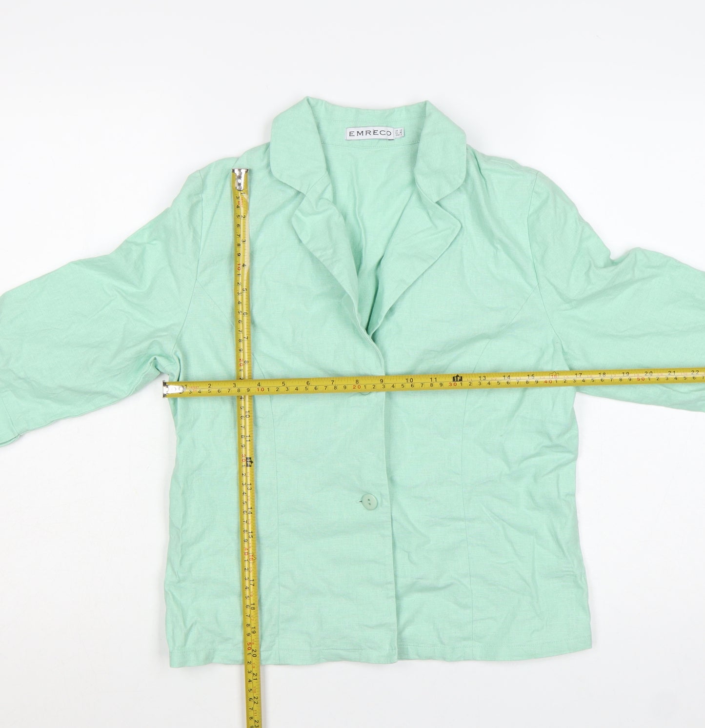 Emreco Women Mint Green Linen Blend Blazer Jacket UK 10 Classic 3/4 Sleeve