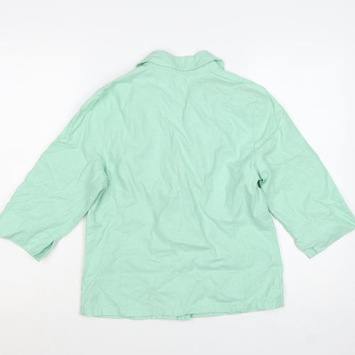 Emreco Women Mint Green Linen Blend Blazer Jacket UK 10 Classic 3/4 Sleeve
