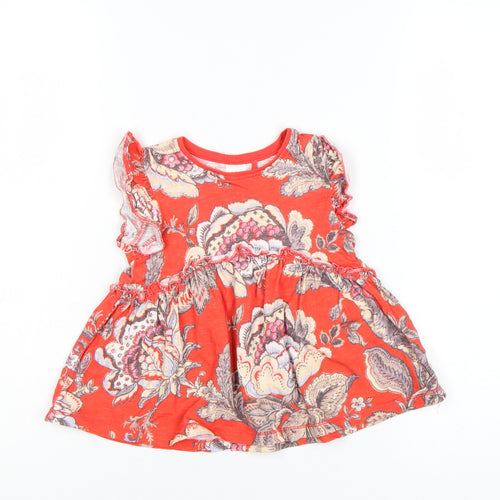 Next Girls Orange Floral Ruffle T-Shirt 3-4 Years Organic Cotton