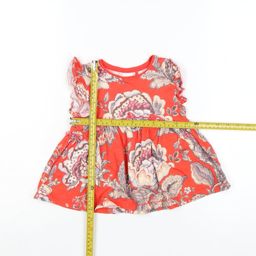 Next Girls Orange Floral Ruffle T-Shirt 3-4 Years Organic Cotton