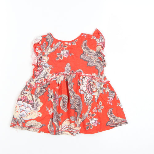 Next Girls Orange Floral Ruffle T-Shirt 3-4 Years Organic Cotton