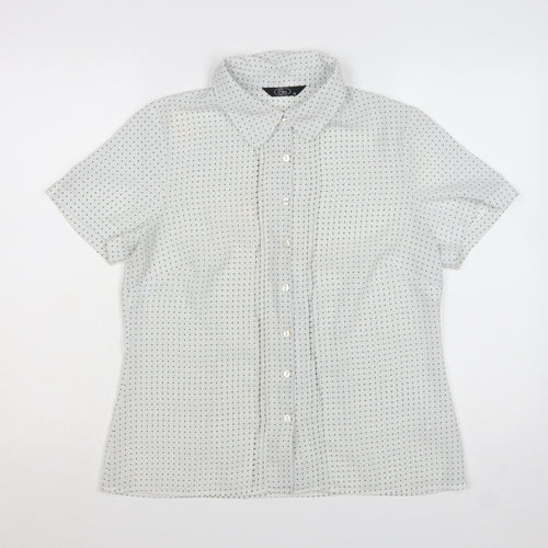 Bm Womens White Polka Dot Short Sleeve Button-Up Blouse Size 14