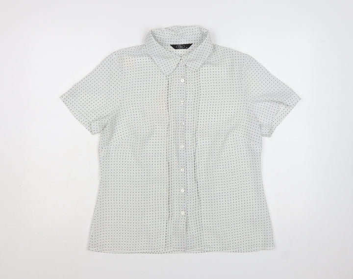 Bm Womens White Polka Dot Short Sleeve Button-Up Blouse Size 14