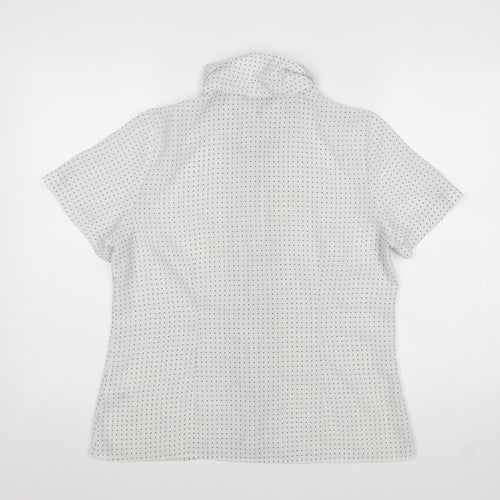 Bm Womens White Polka Dot Short Sleeve Button-Up Blouse Size 14