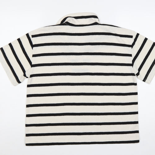 H&M Women’s White Black Striped Collared Short Sleeve T-Shirt Size L
