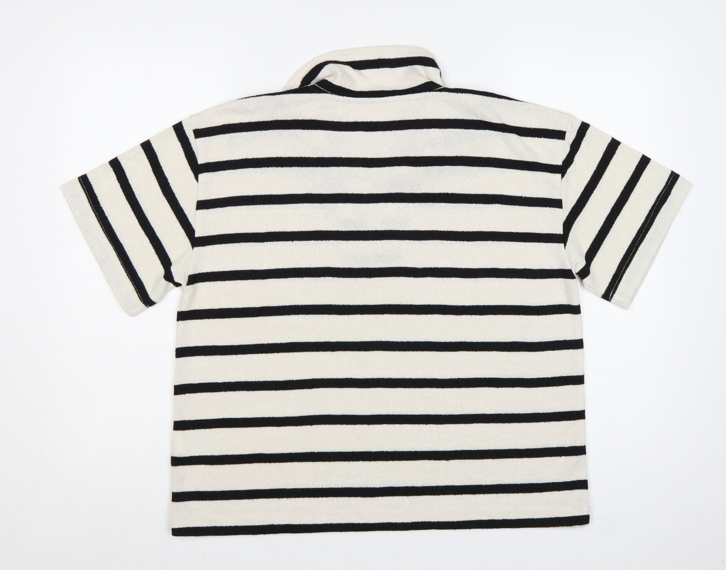H&M Women’s White Black Striped Collared Short Sleeve T-Shirt Size L