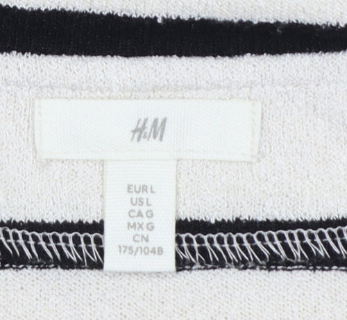 H&M Women’s White Black Striped Collared Short Sleeve T-Shirt Size L