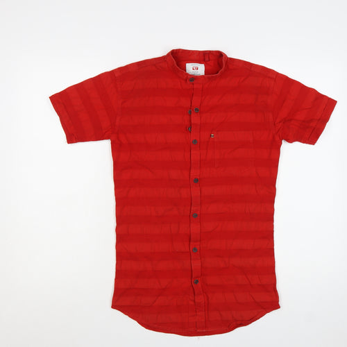 Gansta Men's Red Short Sleeve Slim Fit Button-Up Shirt M