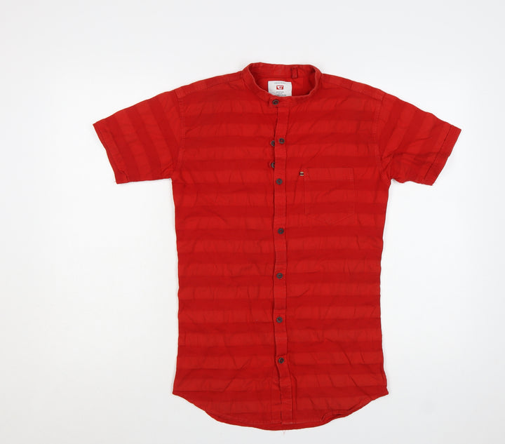Gansta Men's Red Short Sleeve Slim Fit Button-Up Shirt M