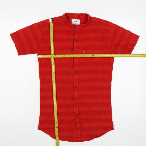 Gansta Men's Red Short Sleeve Slim Fit Button-Up Shirt M