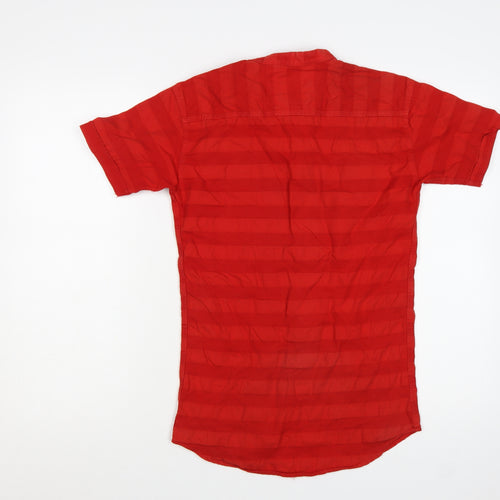 Gansta Men's Red Short Sleeve Slim Fit Button-Up Shirt M