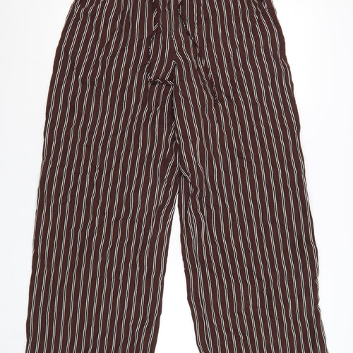 Marks and Spencer Women Brown Striped Wide-Leg Trousers Size 8 Regular