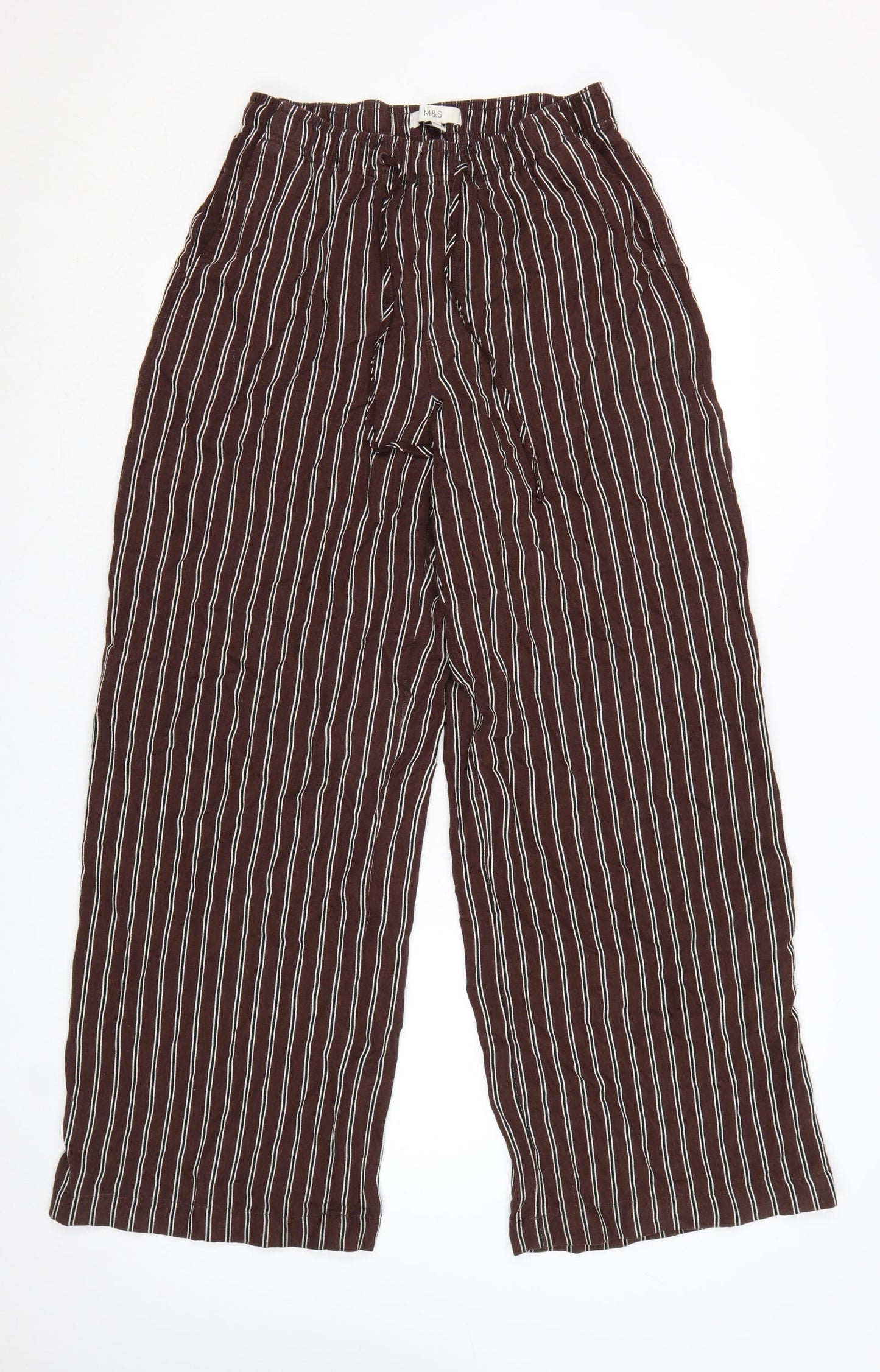 Marks and Spencer Women Brown Striped Wide-Leg Trousers Size 8 Regular