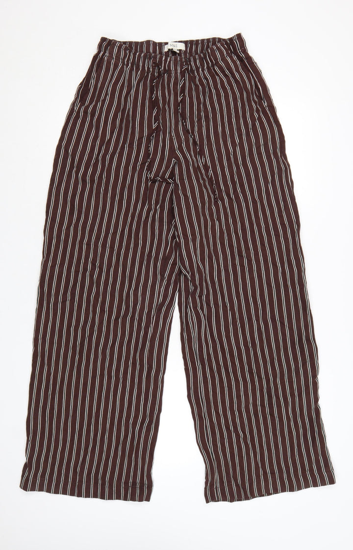 Marks and Spencer Women Brown Striped Wide-Leg Trousers Size 8 Regular