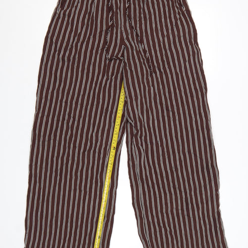 Marks and Spencer Women Brown Striped Wide-Leg Trousers Size 8 Regular