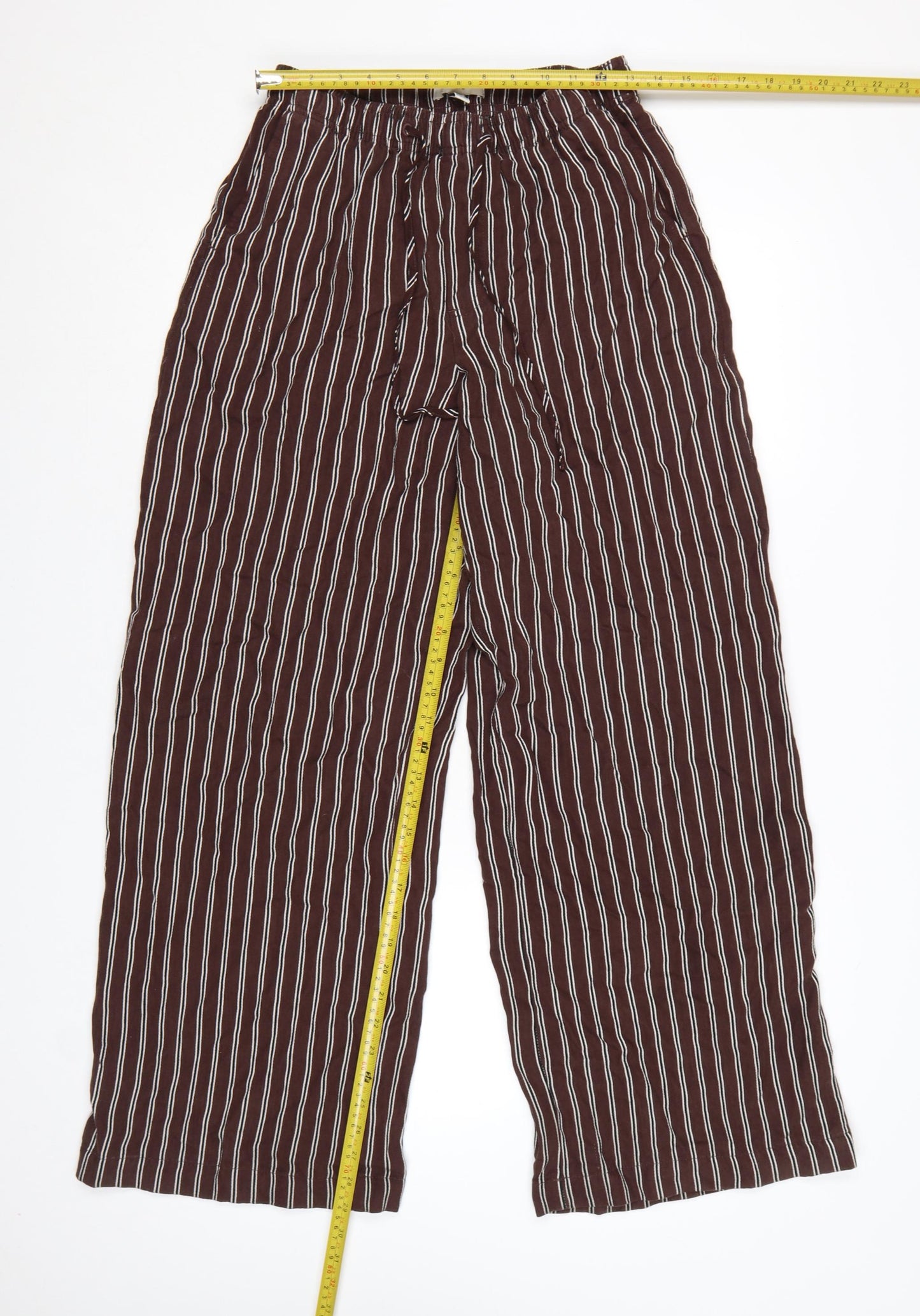 Marks and Spencer Women Brown Striped Wide-Leg Trousers Size 8 Regular