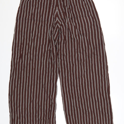Marks and Spencer Women Brown Striped Wide-Leg Trousers Size 8 Regular