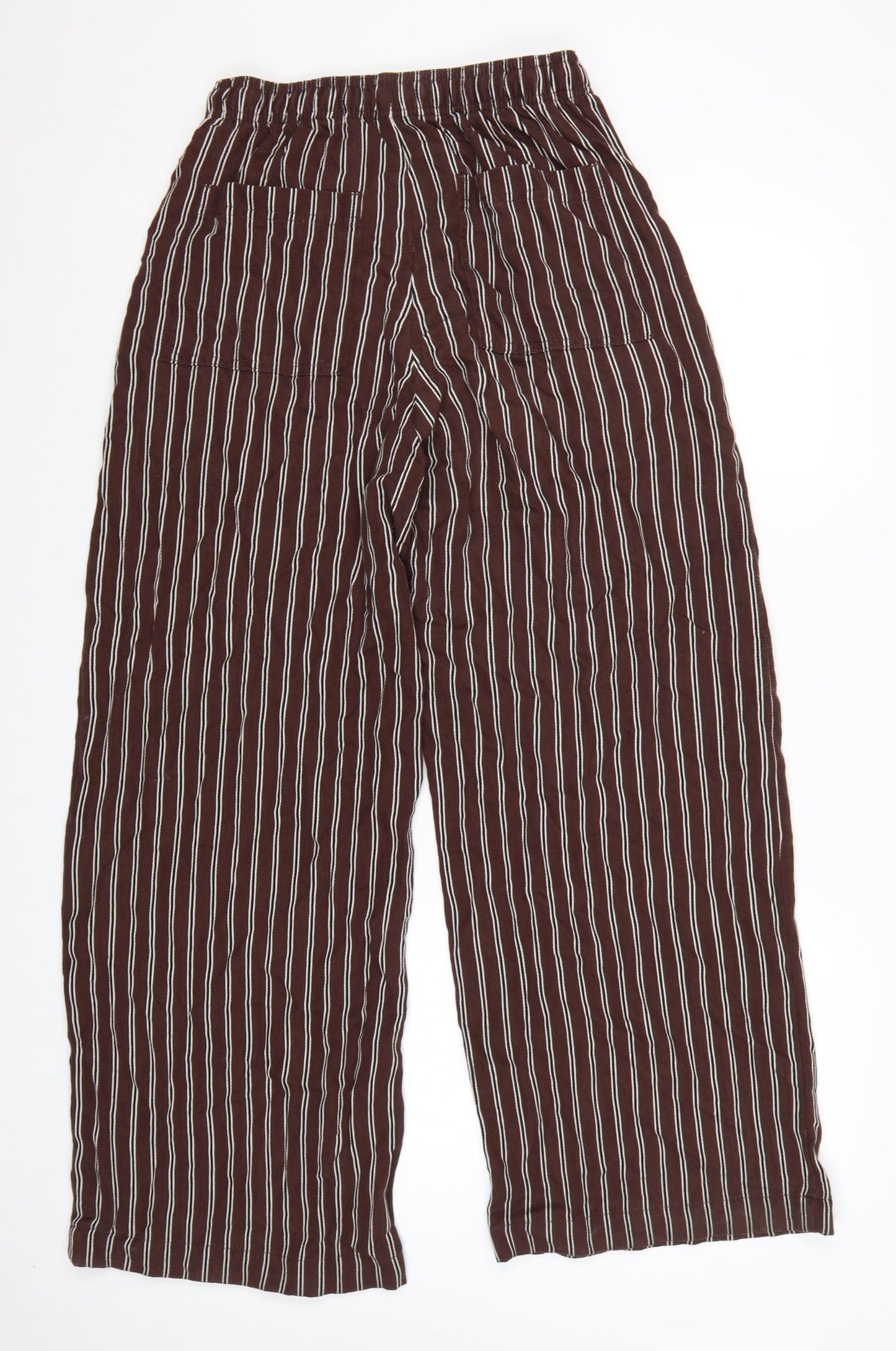 Marks and Spencer Women Brown Striped Wide-Leg Trousers Size 8 Regular
