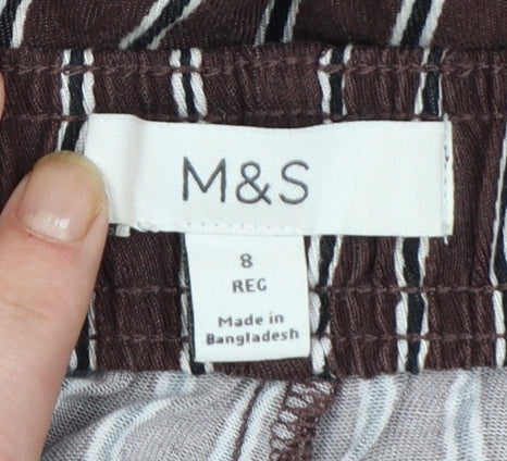 Marks and Spencer Women Brown Striped Wide-Leg Trousers Size 8 Regular
