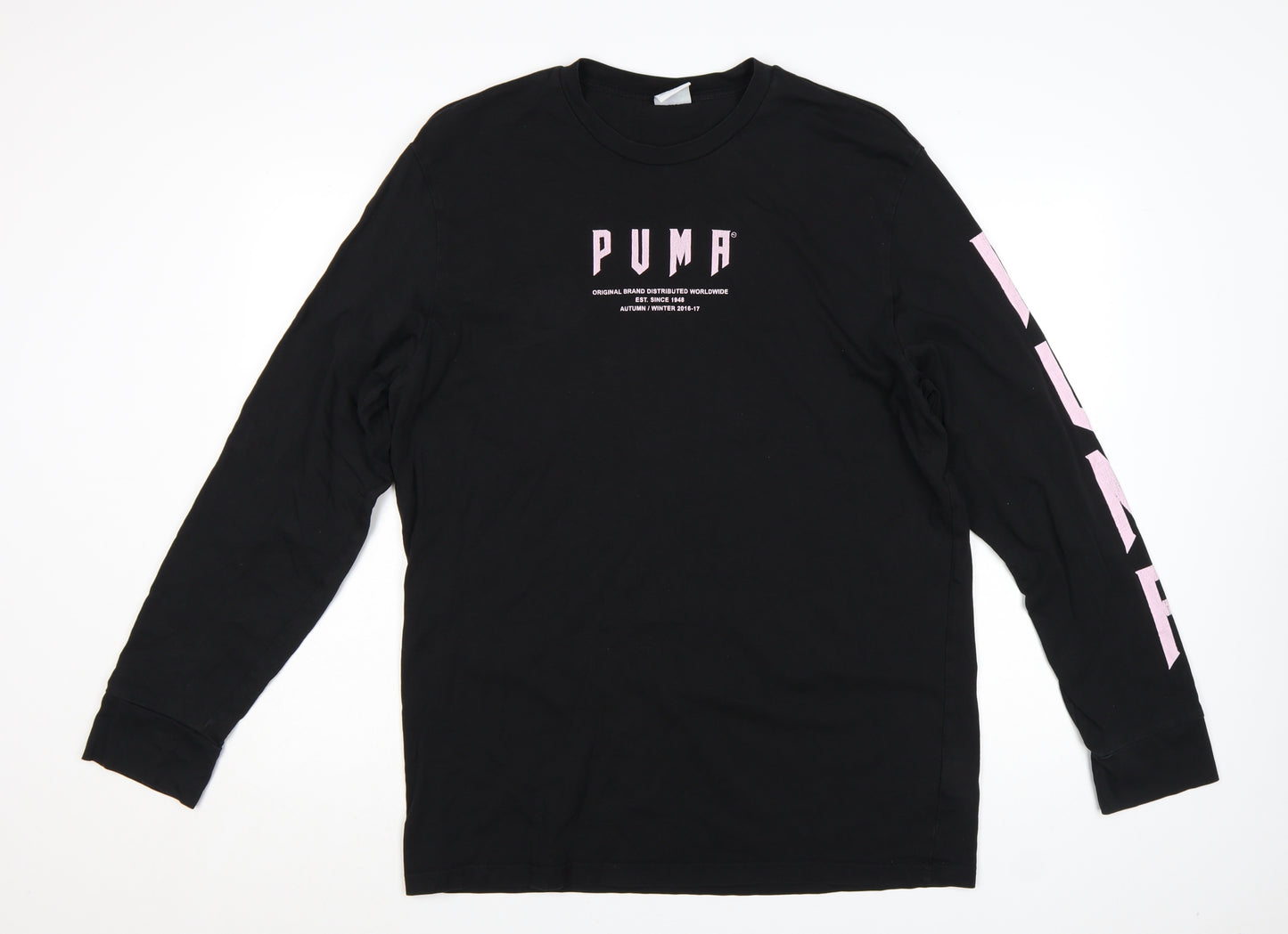 Puma Men's Black Long Sleeve Crew Neck Cotton T-Shirt M