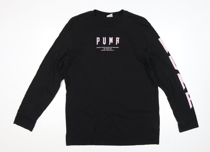Puma Men's Black Long Sleeve Crew Neck Cotton T-Shirt M