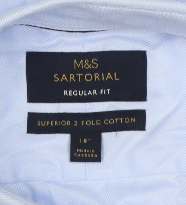 Marks and Spencer Men’s Blue Regular Fit 18” Cotton Dress Shirt