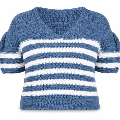 Next Women Blue White Striped V-Neck Knit Jumper XL