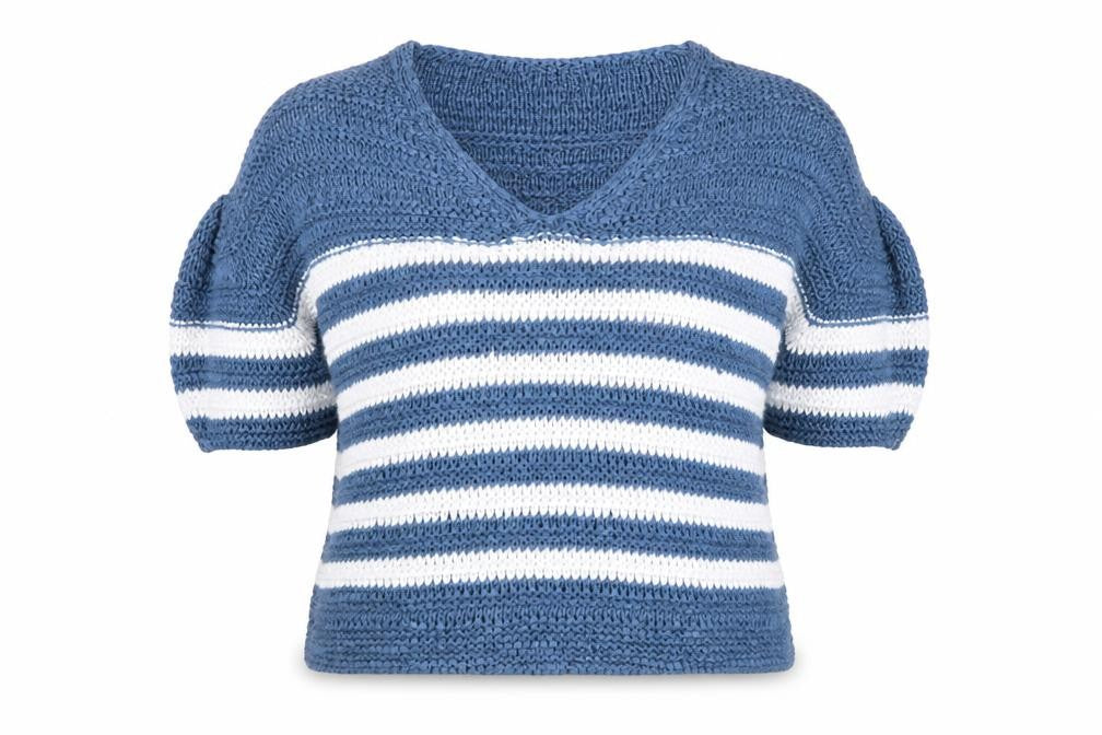 Next Women Blue White Striped V-Neck Knit Jumper XL