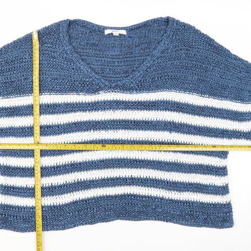 Next Women Blue White Striped V-Neck Knit Jumper XL