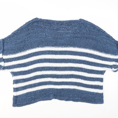 Next Women Blue White Striped V-Neck Knit Jumper XL