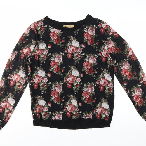Katsumi Womens Black Floral Acrylic Pullover Jumper S