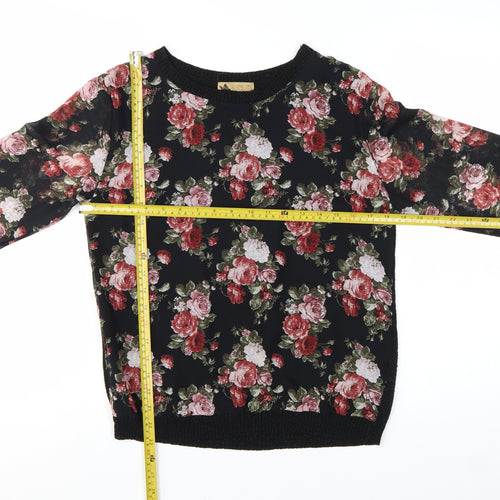 Katsumi Womens Black Floral Acrylic Pullover Jumper S