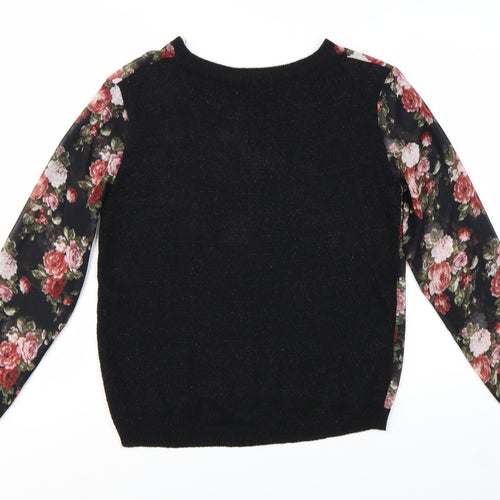 Katsumi Womens Black Floral Acrylic Pullover Jumper S