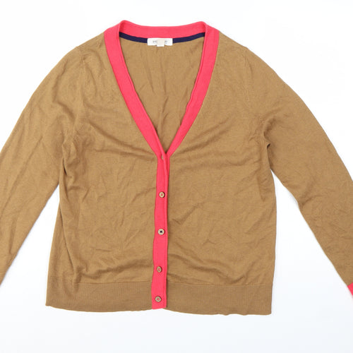 White Stuff Women Brown Cardigan UK 10 V-Neck Lightweight Knit
